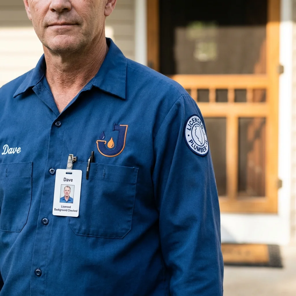 Licensed plumber showing ID badge in Union City, IN