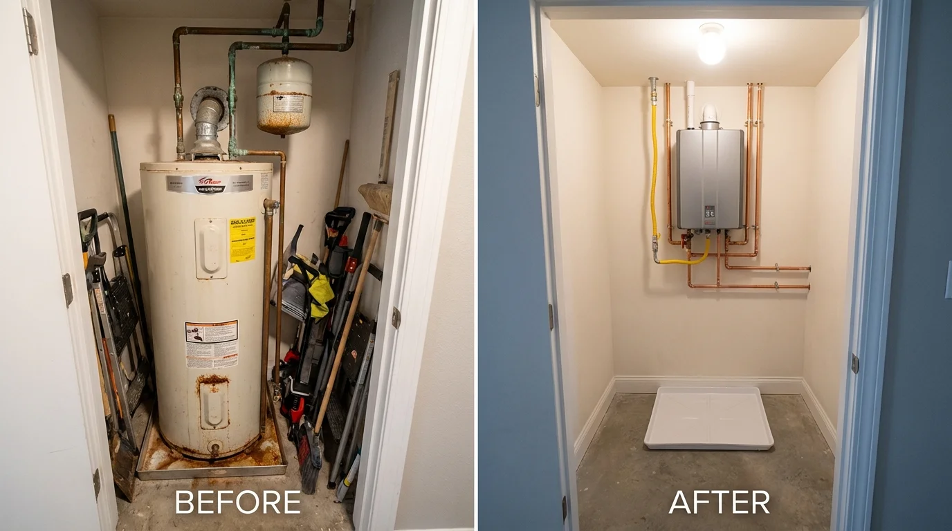Tank water heater versus wall-mounted tankless unit comparison for Union City, IN homeowners